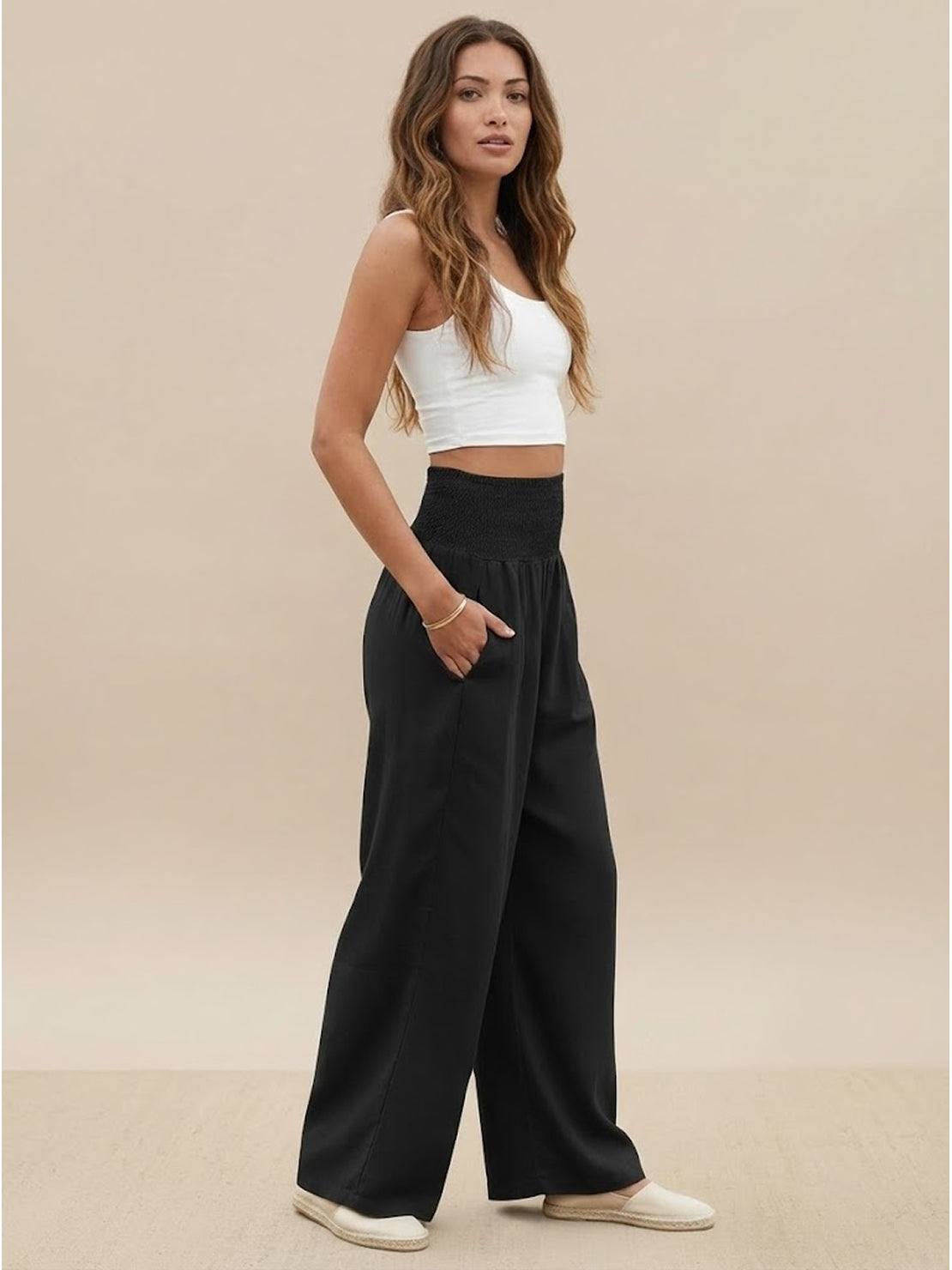 Petra | Women's High Waist Smocked Palazzo Trousers