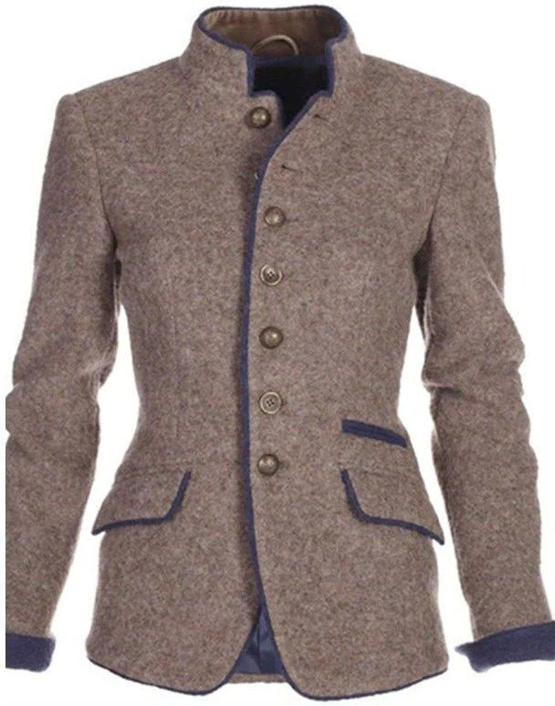 Vintage Stand-Collar Two-Tone Women's Blazer