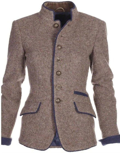 Vintage Stand-Collar Two-Tone Women's Blazer