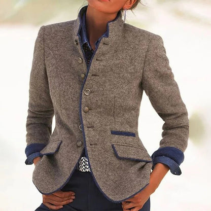 Vintage Stand-Collar Two-Tone Women's Blazer