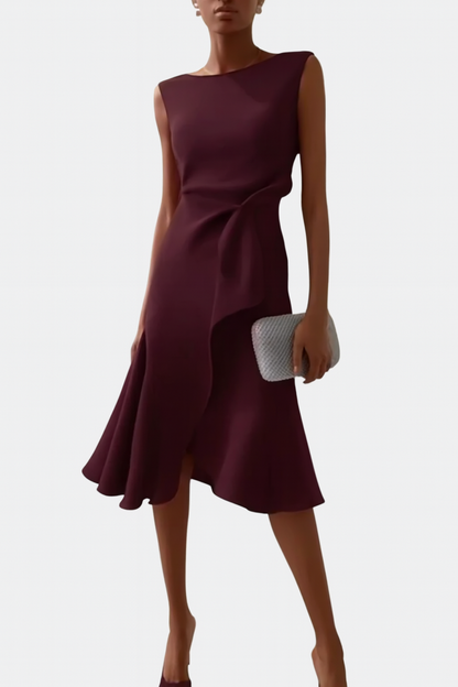 Dravia | Sleeveless Asymmetric Draped Evening Midi Dress