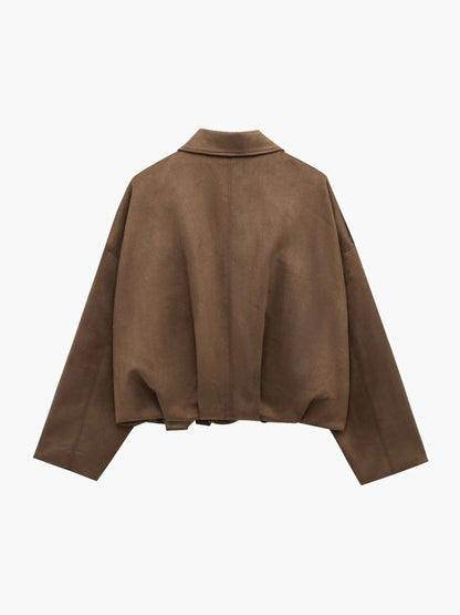 Mabel | Women's Collared Faux Suede Bomber Jacket