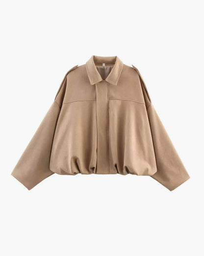 Mabel | Women's Collared Faux Suede Bomber Jacket