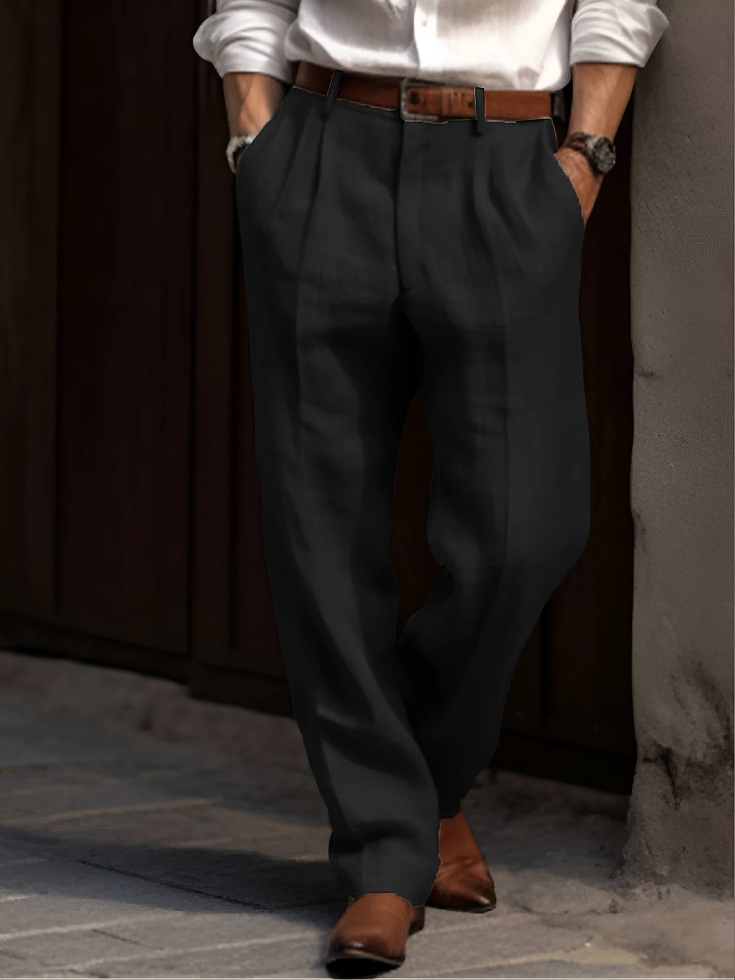 Men's Classic Pleated Warm Linen Pants