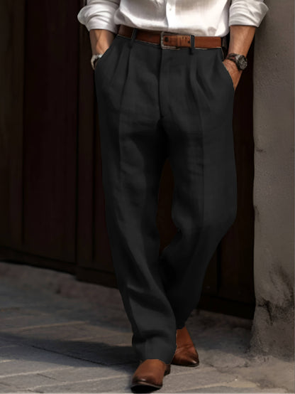 Men's Classic Pleated Warm Linen Pants
