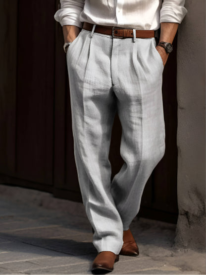 Men's Classic Pleated Warm Linen Pants
