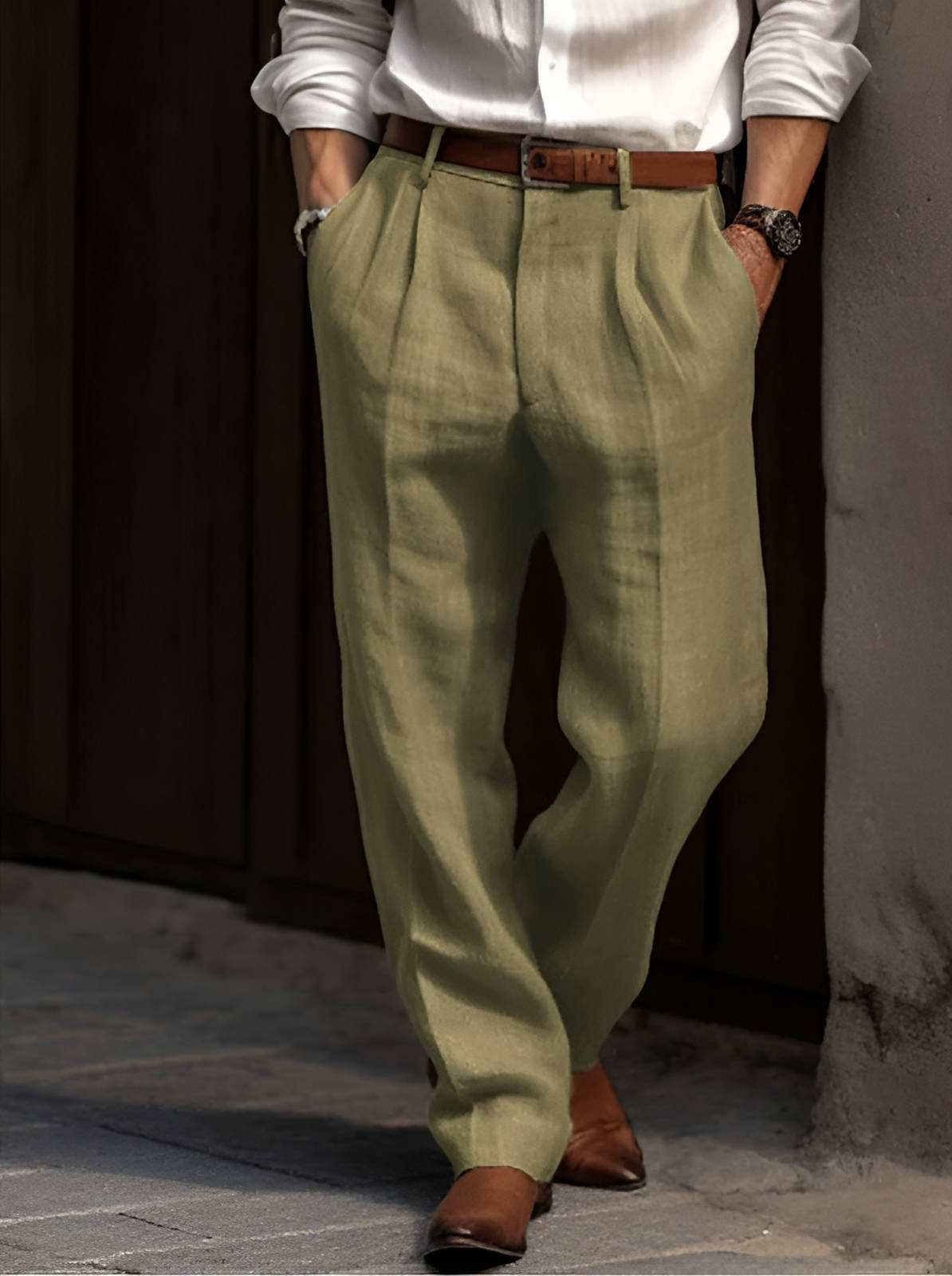 Men's Classic Pleated Warm Linen Pants