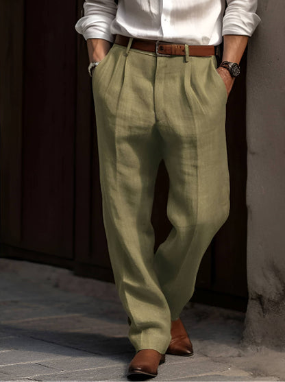 Men's Classic Pleated Warm Linen Pants