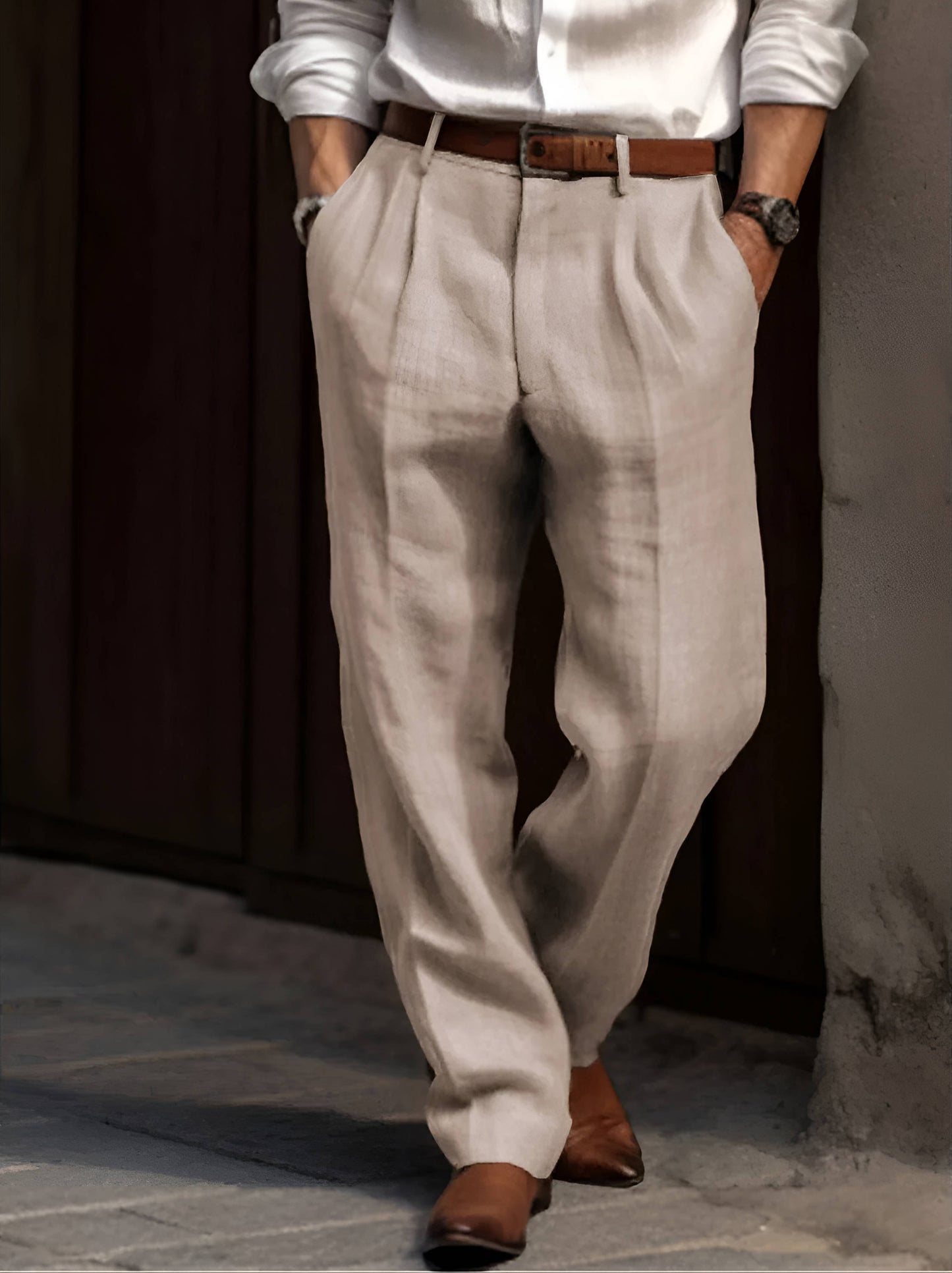 Men's Classic Pleated Warm Linen Pants