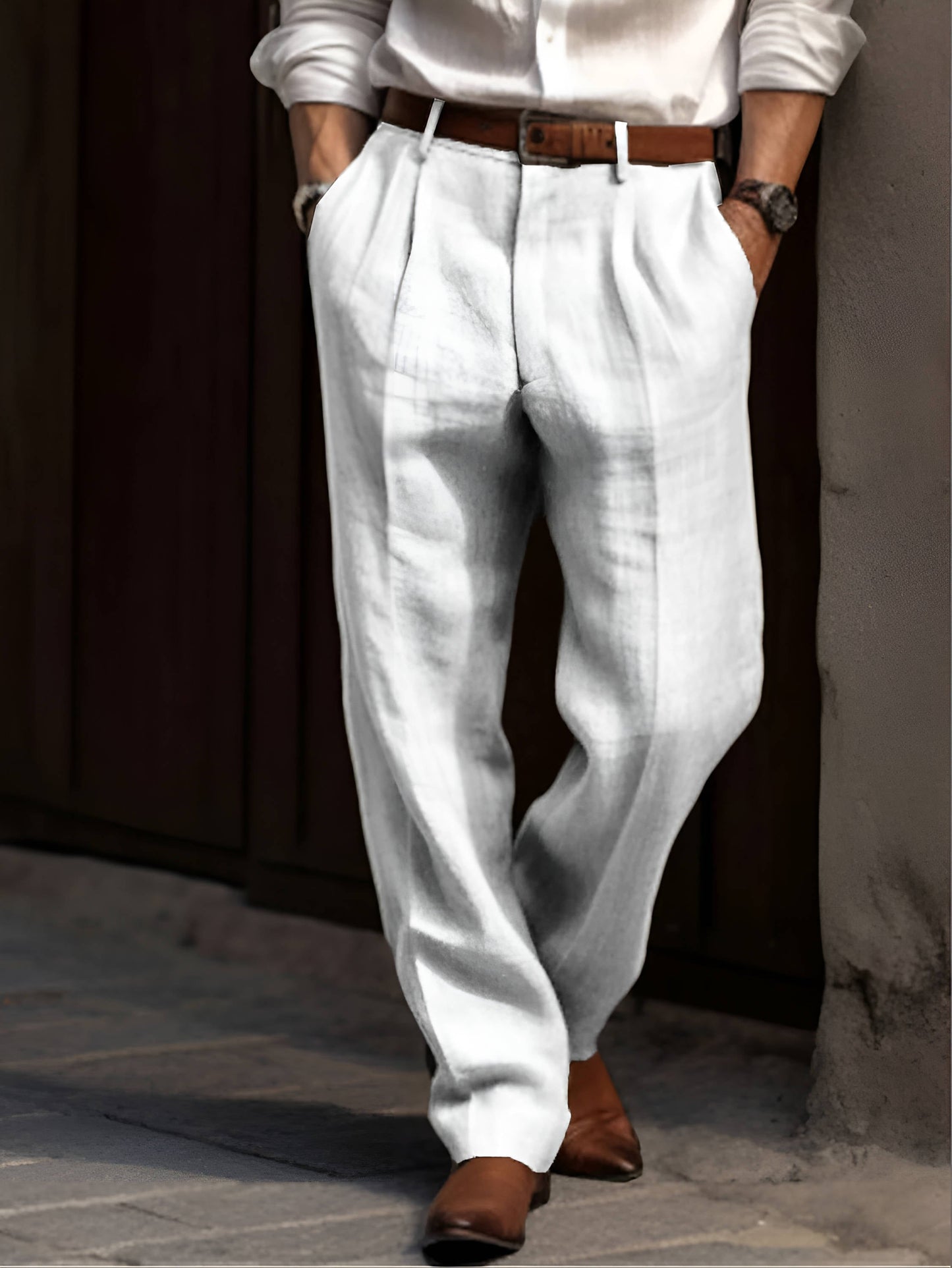 Men's Classic Pleated Warm Linen Pants