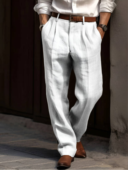 Men's Classic Pleated Warm Linen Pants