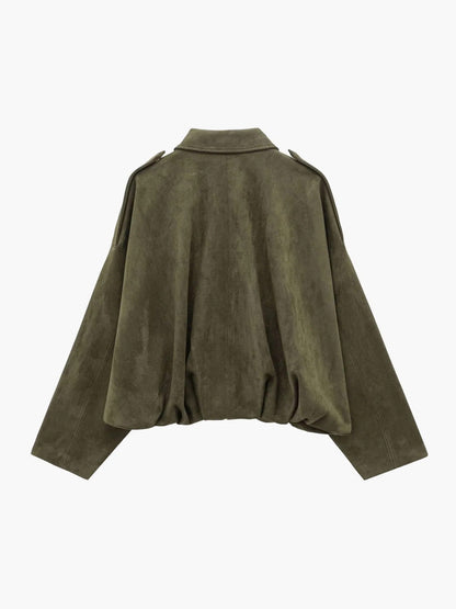 Mabel | Women's Collared Faux Suede Bomber Jacket