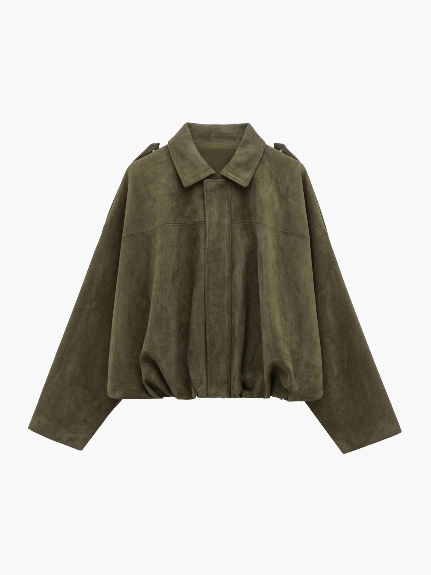 Mabel | Women's Collared Faux Suede Bomber Jacket