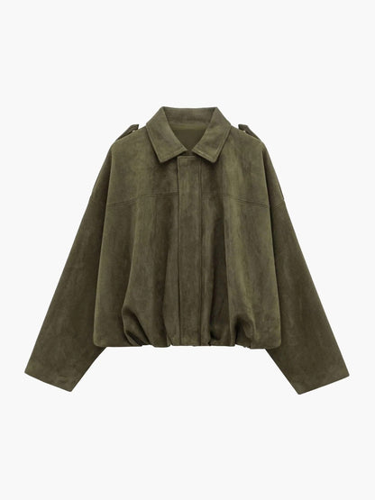 Mabel | Women's Collared Faux Suede Bomber Jacket