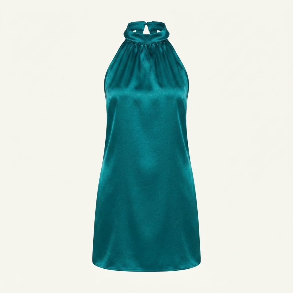 Satin Halter-Neck Midi Dress For Women