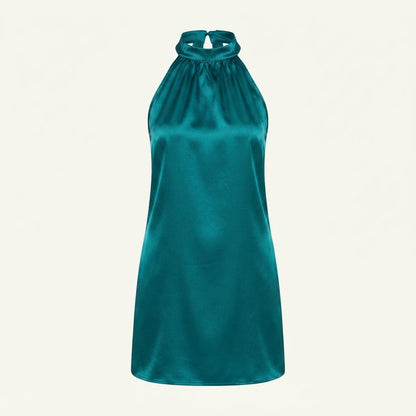 Satin Halter-Neck Midi Dress For Women