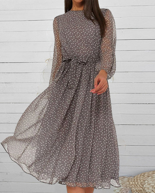 Dotara | Polka Dot A-Line Long Sleeve Casual Midi Dress