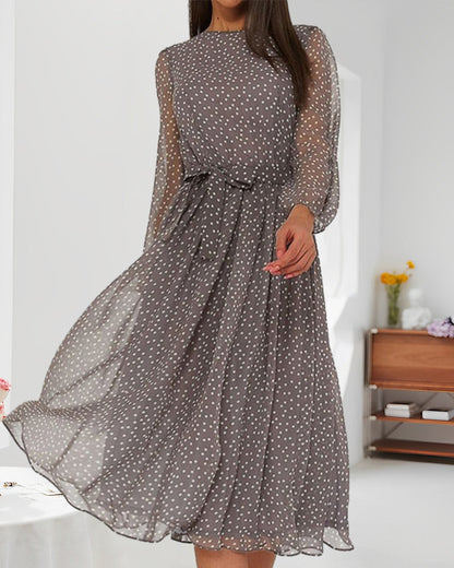 Dotara | Polka Dot A-Line Long Sleeve Casual Midi Dress