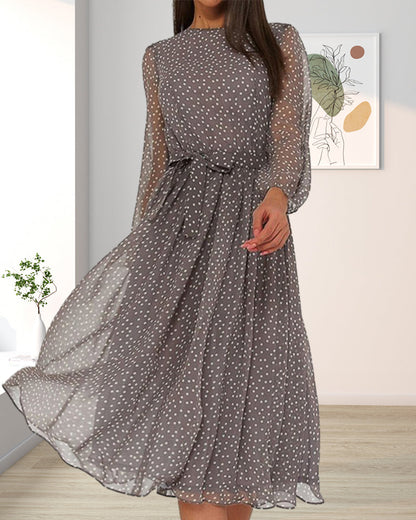 Dotara | Polka Dot A-Line Long Sleeve Casual Midi Dress
