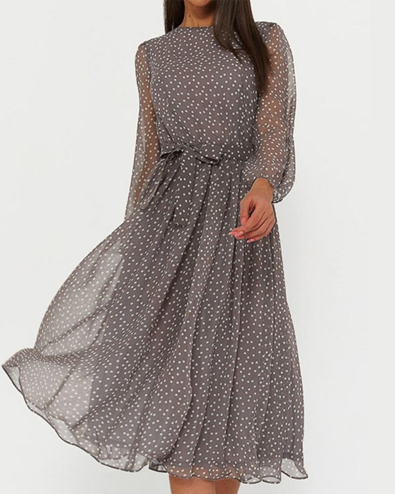 Dotara | Polka Dot A-Line Long Sleeve Casual Midi Dress