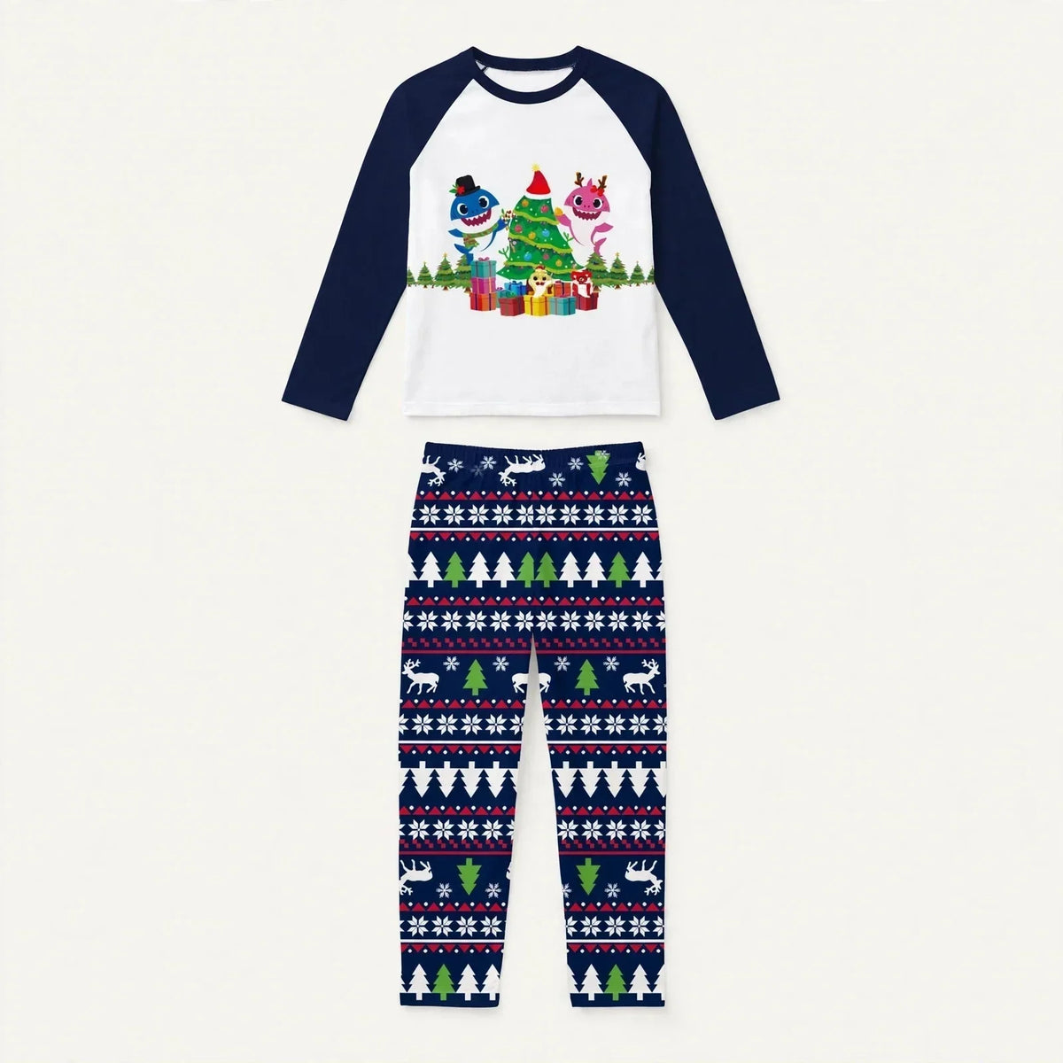 Bramble | Christmas Pyjamas Shark Tree Print Navy