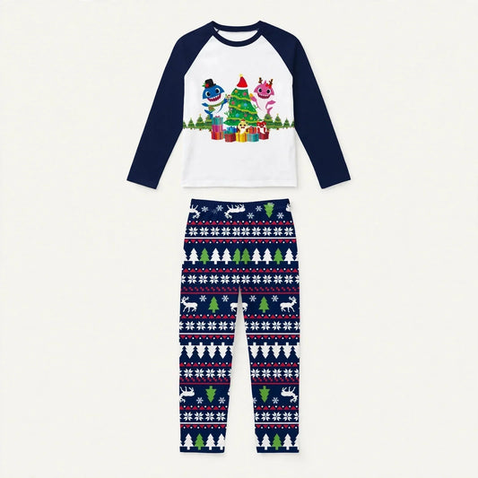 Bramble | Christmas Pyjamas Shark Tree Print Navy