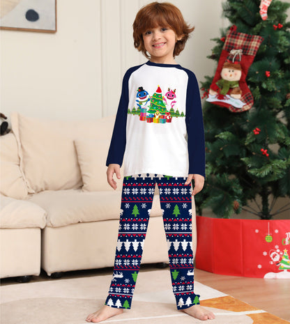 Bramble | Christmas Pyjamas Shark Tree Print Navy