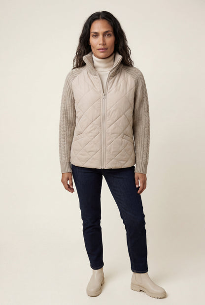 Harlow | Women's Diamond Quilted Hybrid Jacket, Knit Sleeves