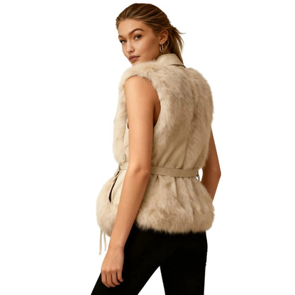 Wren | Fox Fur & Nappa Leather Tie-Waist Vest