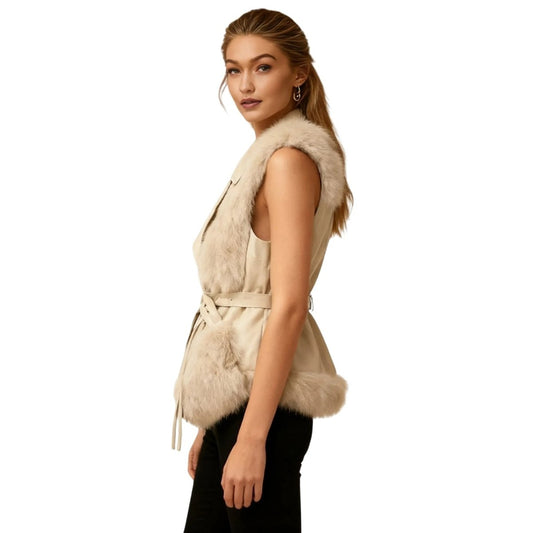Wren | Fox Fur & Nappa Leather Tie-Waist Vest