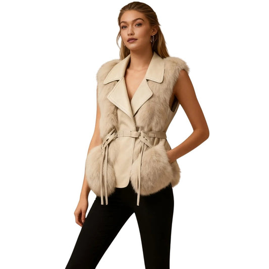 Wren | Fox Fur & Nappa Leather Tie-Waist Vest