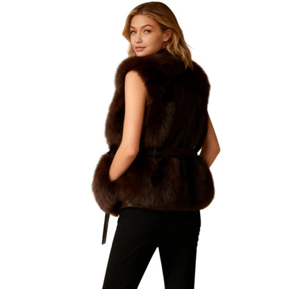 Wren | Fox Fur & Nappa Leather Tie-Waist Vest