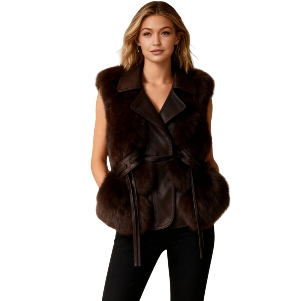 Wren | Fox Fur & Nappa Leather Tie-Waist Vest