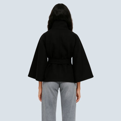 Matilda | Belted Cape Wool Blend Coat – Black
