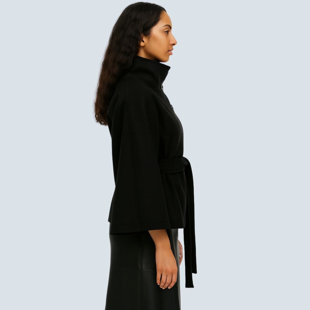 Matilda | Belted Cape Wool Blend Coat – Black
