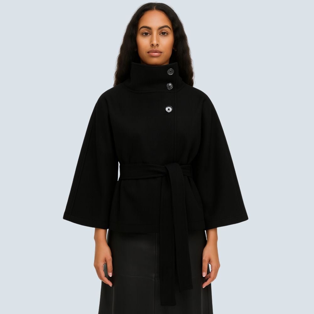 Matilda | Belted Cape Wool Blend Coat – Black