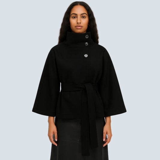 Matilda | Belted Cape Wool Blend Coat – Black