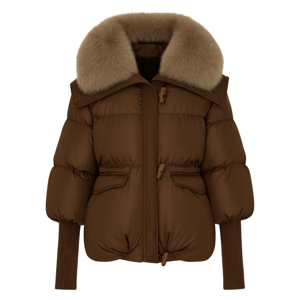 Banksia | Oversized Fox Fur Collar Down Puffer Coat – Brown