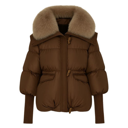 Banksia | Oversized Fox Fur Collar Down Puffer Coat – Brown
