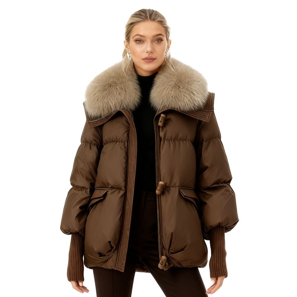 Banksia | Oversized Fox Fur Collar Down Puffer Coat