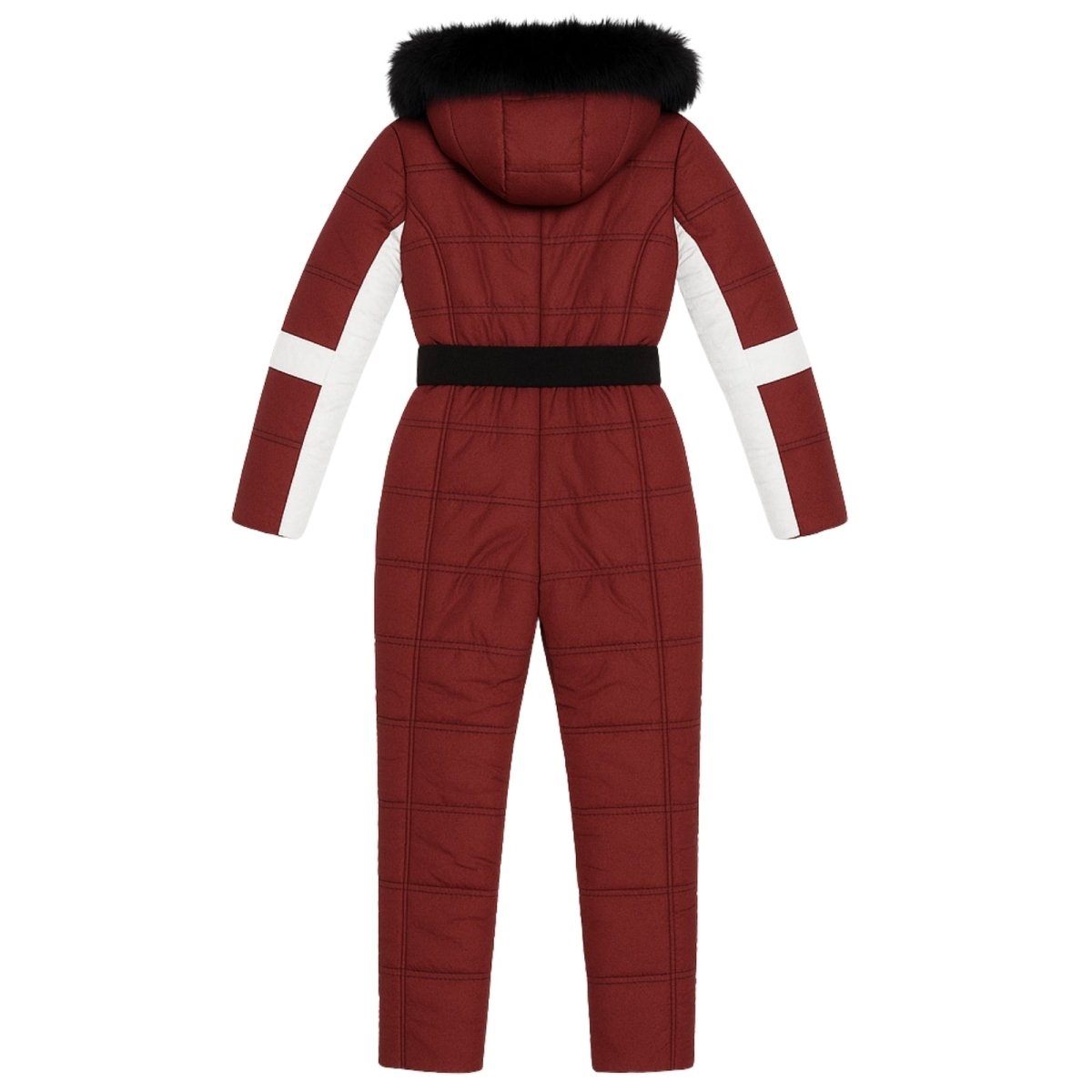 Darcy | Belted Faux Fur Hood Ski Suit – Red