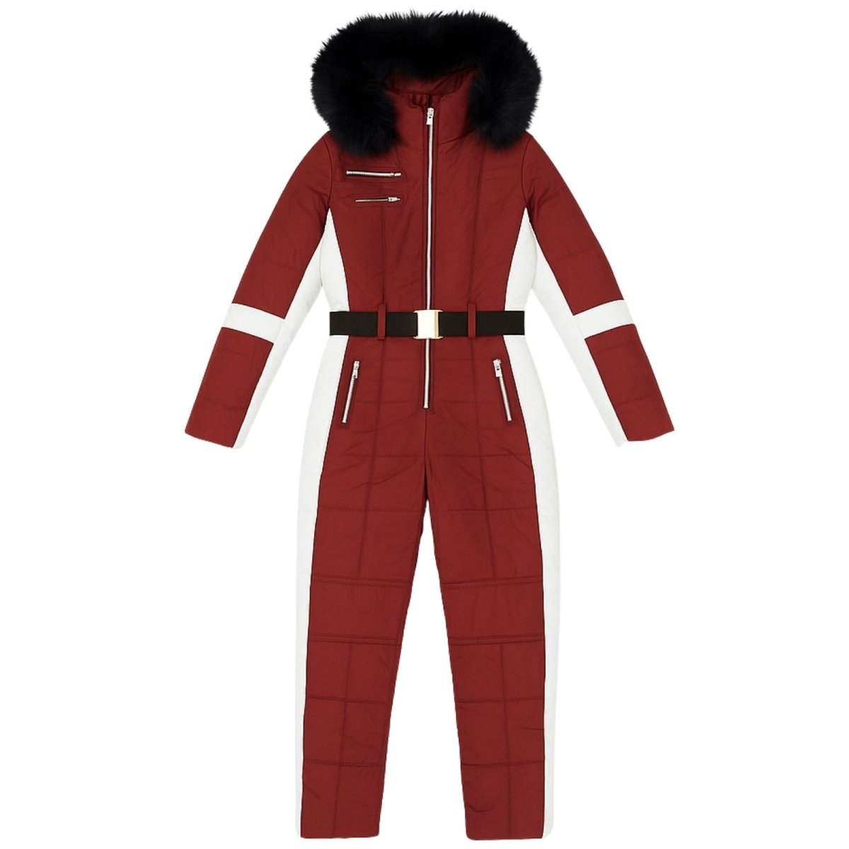 Darcy | Belted Faux Fur Hood Ski Suit – Red