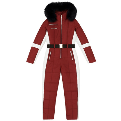 Darcy | Belted Faux Fur Hood Ski Suit – Red