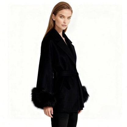 Lara | Belted Wool-Cashmere Coat with Fur Cuffs