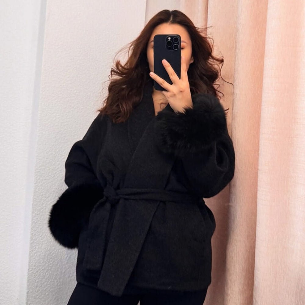 Lara | Belted Wool-Cashmere Coat with Fur Cuffs