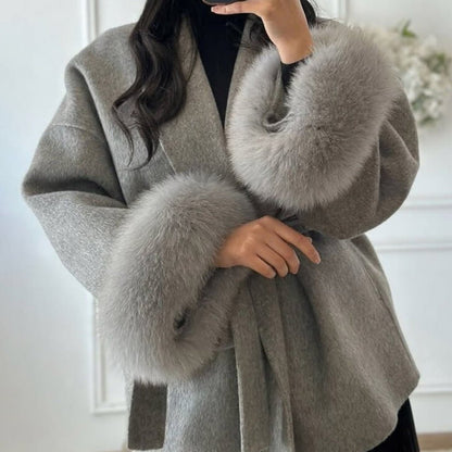 Lara | Belted Wool-Cashmere Coat with Fur Cuffs