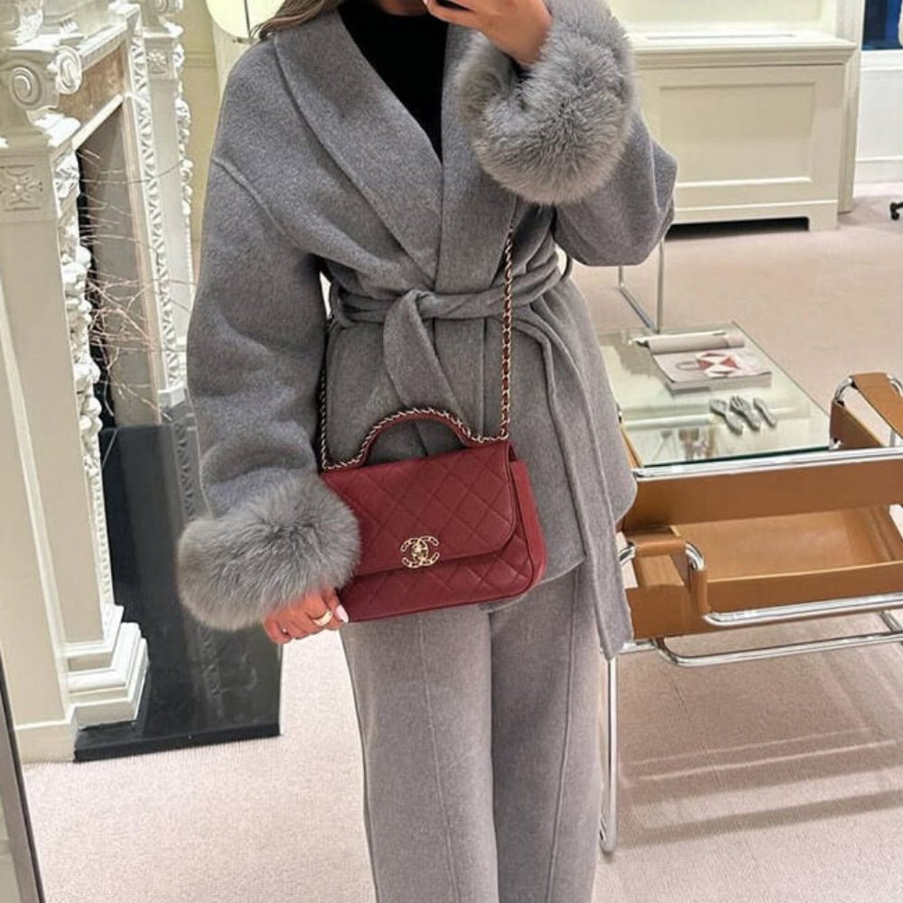 Lara | Belted Wool-Cashmere Coat with Fur Cuffs