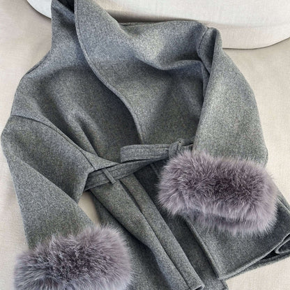 Lara | Belted Wool-Cashmere Coat with Fur Cuffs