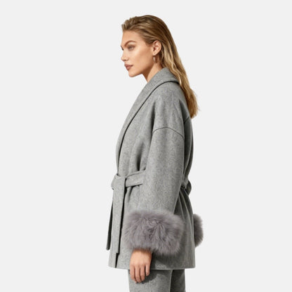 Lara | Belted Wool-Cashmere Coat with Fur Cuffs