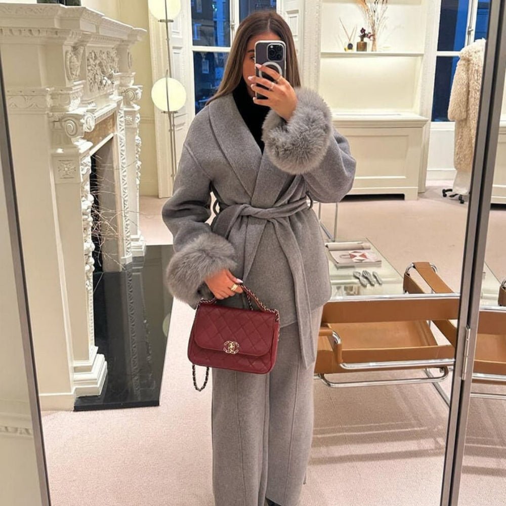 Lara | Belted Wool-Cashmere Coat with Fur Cuffs